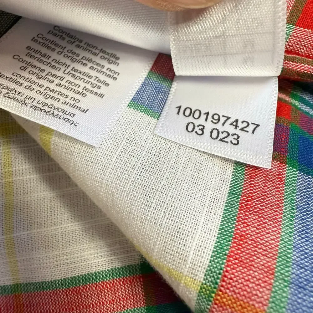 Brooks Brothers L/S Blouse Top Womens Medium Plaid Colorful Smocked Neck Peasant - Picture 7 of 11